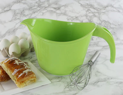 Reston Lloyd Batter Mixing Bowl with Pour Spout, 2 Quart, Heavy Duty BPA-Free Plastic - Microwave & Dishwasher Safe, Non-Slip Base, Ergonomic Space Saving Detachable Handle