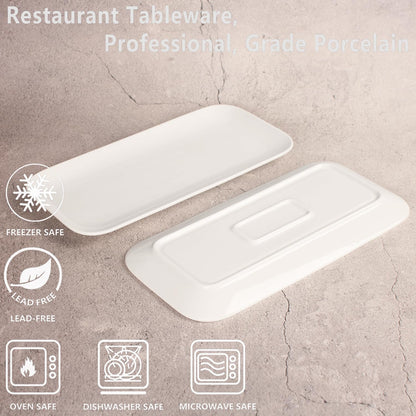 Porcelain Plate Set Large Serving Tray Set of 4, Reusable Serving Platters for Party Food, Cookie, Appetizer, Charcuterie, Snack, Dessert Display,Stackable Kitchen Dish 14.4 INCH