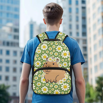Cute Capybara Pizza Backpack for Girls, 5 Pcs Boys School Bag Set for Kids, 17 Inch Backpacks Lunch Pencil Box Reusable Utensils Case Set for Middle Elementary School, 3rd Grade Backpack