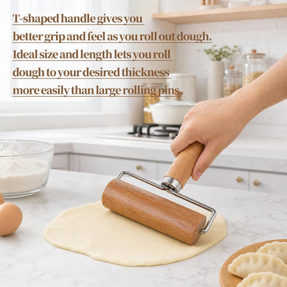 2 Pcs Small Rolling Pins with Handle Wooden Dough Roller for Baking Pizza