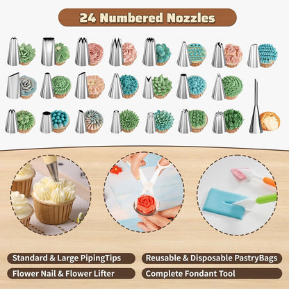 720PCS Cake Decorating Kit with Baking Supplies & Rotating Turntable