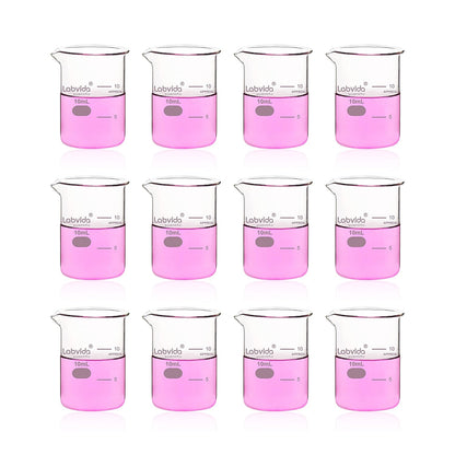 Upgrated 6 Size Low Form Glass Beaker Set, 25ml 50ml 100ml 250ml 500ml 1000ml, 3.3 Boro Glass beakers with Printed Graduation, LVA019