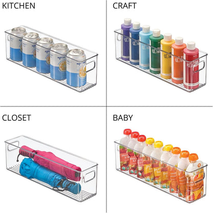 mDesign Plastic Bathroom Storage Container Bins w/ Handles - Closet, Cabinet, Vanity, Cupboard Shelf Organization, Hair Tools Accessory Organizer - Ligne Collection; Clear, ‎5x3.75x16 (Pack of 8)