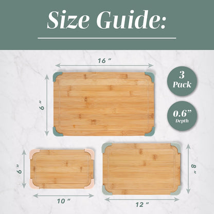 COOK WITH COLOR Non-Slip Cutting Board Set – Kitchen Essentials with Easy Grip Handle for Meat, Veggies, and Fruits, 3 Cutting Boards, Bamboo Non-Slip Grey