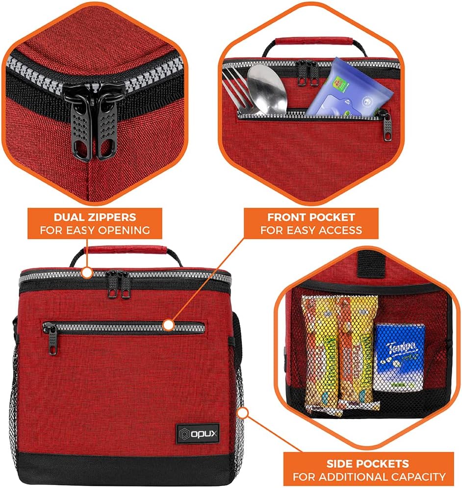 opux Insulated Lunch Box Men Women, Lunch Bag for Work School, Leakproof Soft Cooler Tote Adult, Large Lunch Pail Kids Boys Girls, Picnic Beach Food Bag with Shoulder Strap, Purple Floral