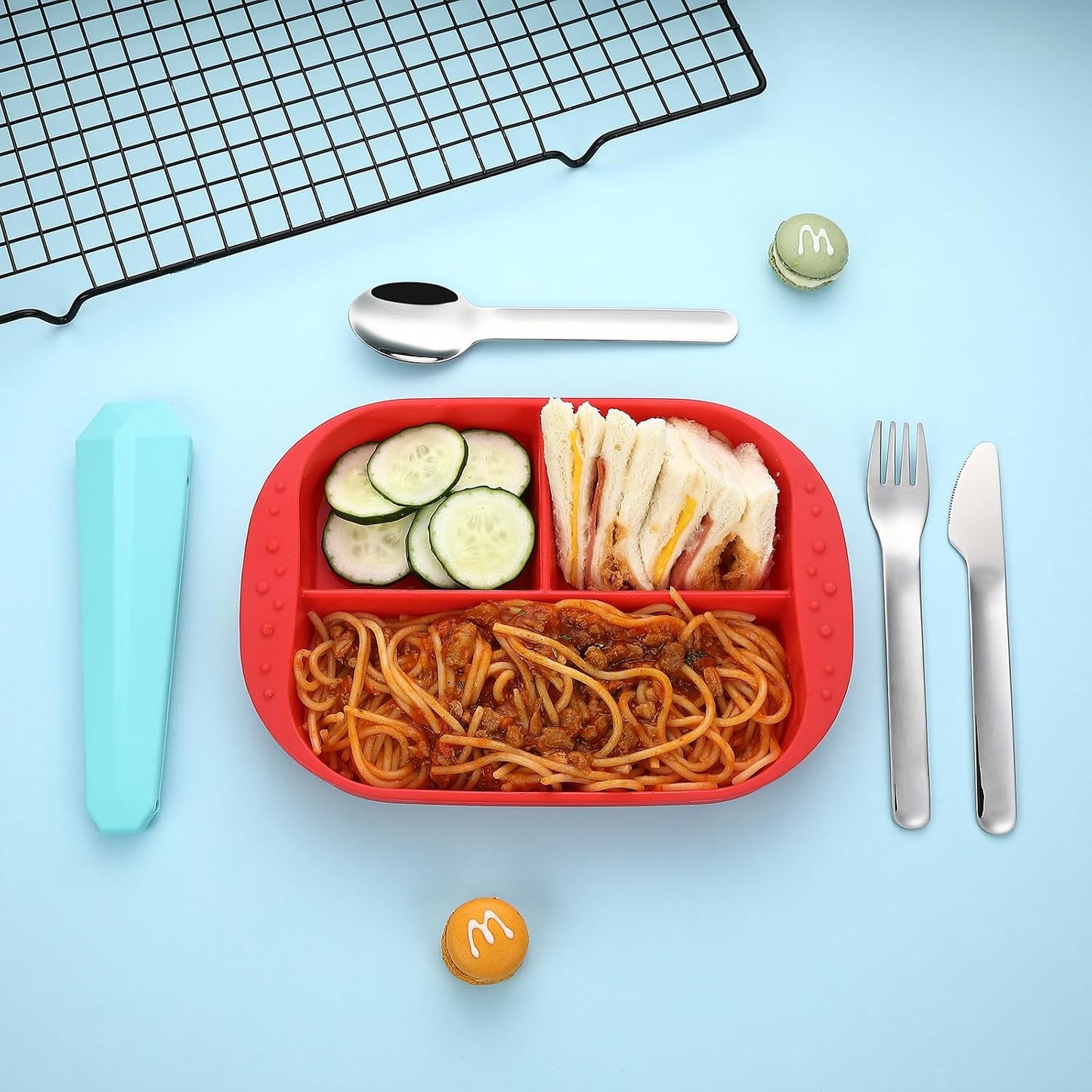 Utensils for Lunch Box Accessories, DEVICO Travel Silverware Set with Case, Camping Flatware Include 18/8 Stainless Steel Knife Fork and Spoon Set, Reusable Portable Cutlery Set for School (Teal)