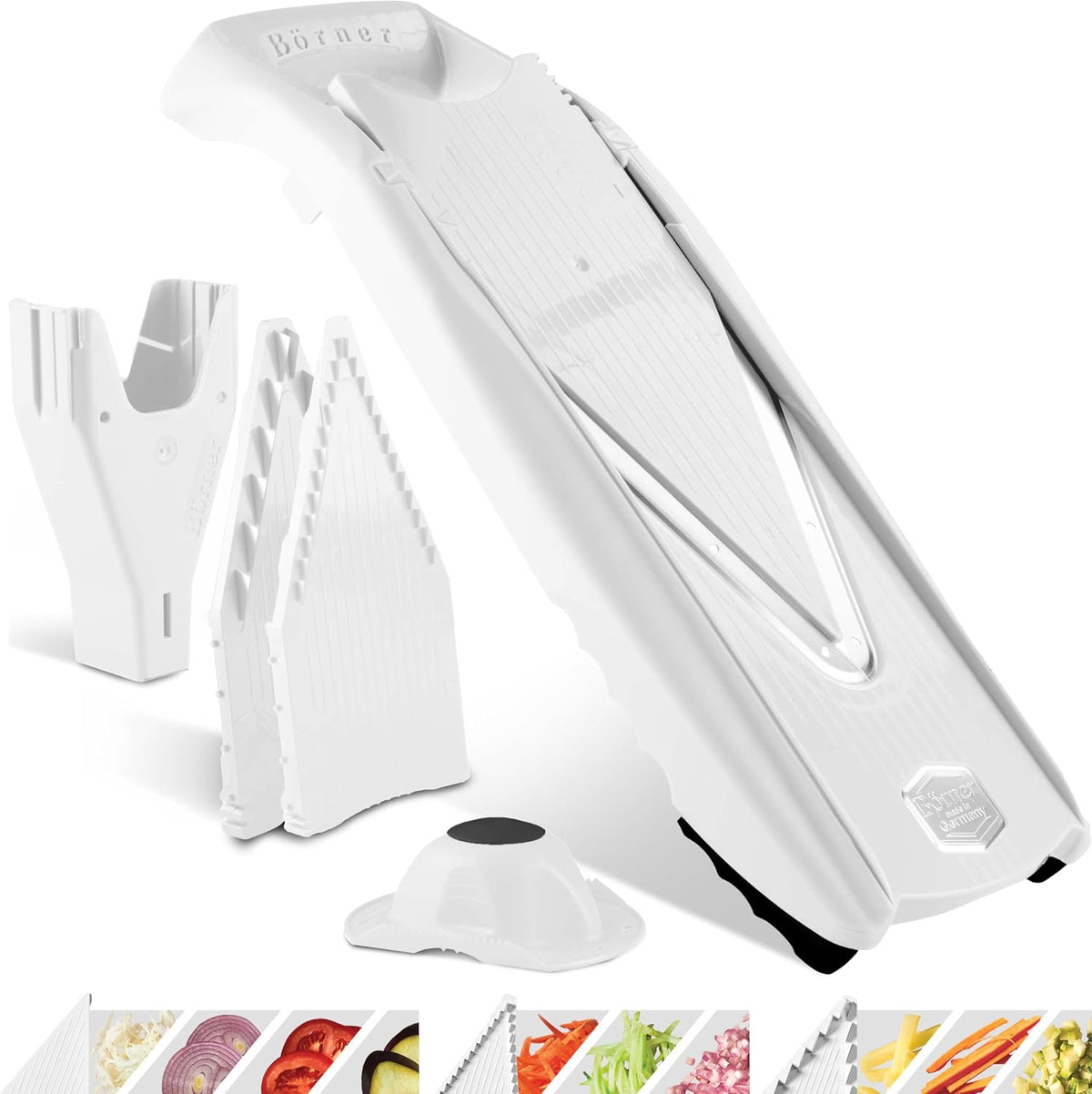 Börner Mandoline Slicer V5 (Basic Set) • Vegetable V-Slicer for Slices in 4 Thickness Settings • Stainless Steel V-Blade • Adjustable Kitchen Slicer for Vegetables & Fruits • Color: Green