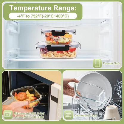 Liuruiyu 8 Pack 36OZ Glass Food Storage Containers with Lids, Meal Prep Containers, Airtight Bento Boxes with Leak Proof Locking for Microwave, Oven, Freezer and Dishwasher, BPA Free