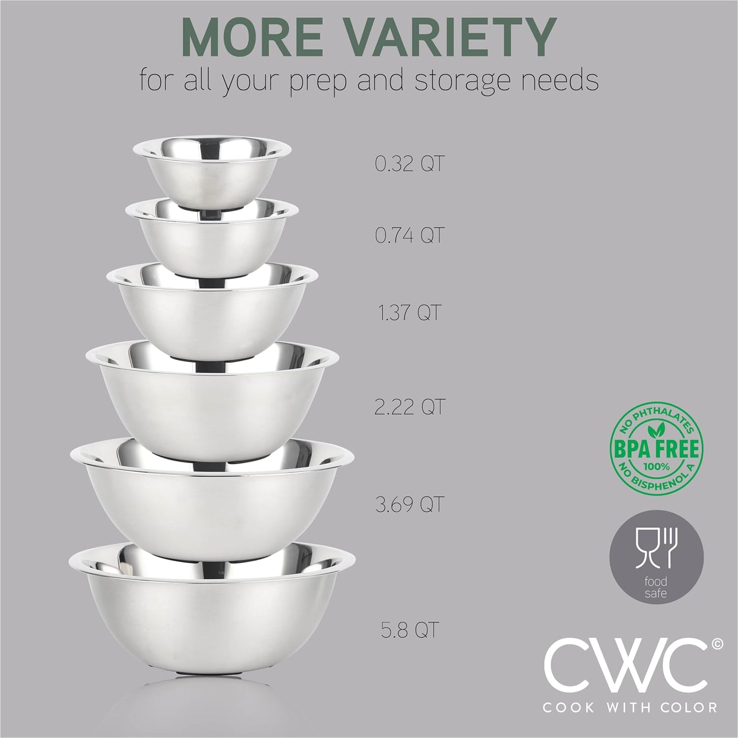COOK WITH COLOR Stainless Steel Mixing Bowls Set - Nesting Bowls, 6 Pieces, Rose