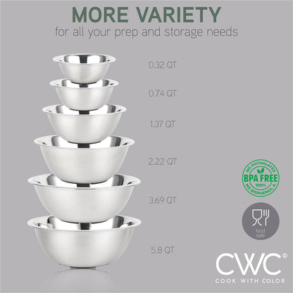 COOK WITH COLOR Stainless Steel Mixing Bowls Set - Nesting Bowls, 6 Pieces, Rose