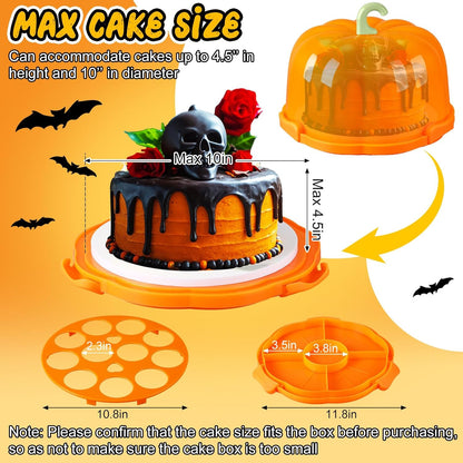 Zhehao 10 Inch Fall Cake Carrier Holds, Pumpkin Cake Stand with Lid and Handle, Halloween Autumn Harvest Plastic Transport Storage Container, Suitable for Transporting Pies, Cupcakes and More(White)