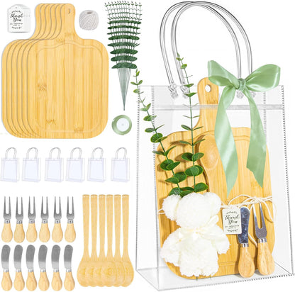 4 Set Baby Shower Game Prizes for Game Winners Adults, Bamboo Mini Charcuterie Boards with Spoon Fork Towel & Gift Bags, Bridal Shower Prizes Gifts for Guests - All-in-One Adult Party Favors