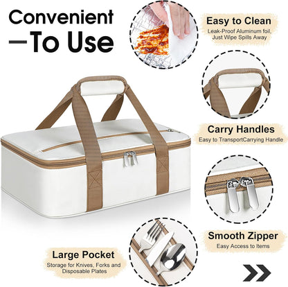 Insulated Casserole Carrier, Portable Casserole Carrier for Hot or Cold Food Lunch Tote Warmer or Cooler Bag, Lasagna Lunch Bag for Potluck Parties- Fits 9" x 13" Baking Dish-Charcoal Grey