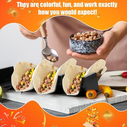 Baderke Taco Holder Stands Set of 8 Black Large Tray Plates Plastics Shell Holder for Taco Tuesday Night Mexican Festival Party Supplies, Dishwasher Microwave Safe
