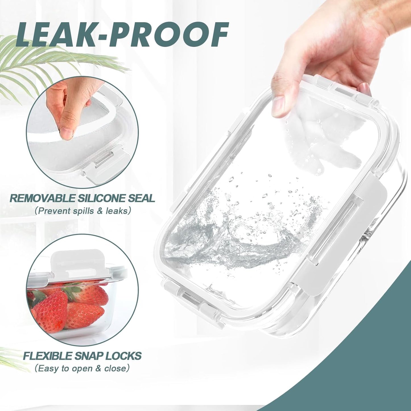 KOMUEE 30 oz 5 Pack Glass Meal Prep Containers, Glass Storage Containers with Lids - Dishwahser, Microwave, Oven and Freezer Safe