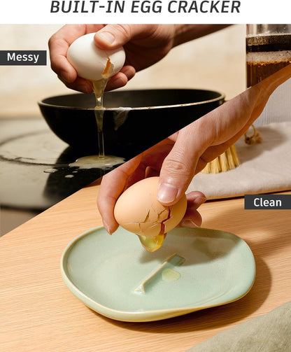 Ceramic Spoon Rest with Egg Cracker, Reactive Glaze Blue
