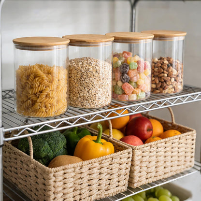Moretoes 3 Pack 2qt Glass Storage Containers with Bamboo Press Lids, Large Airtight Food Storage Jars for Pantry, Flour, Sugar, Dry Goods