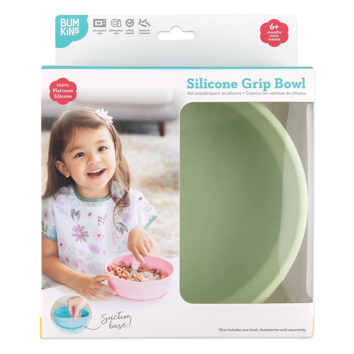 Bumkins Baby Bowl, Silicone Suction, for Babies, Toddlers and Kids, Baby Led Weaning, Feeding Essentials, Platinum Silicone, Non Skid Sticky Bottom, Supplies for Children Ages 6 Months Up, Gray