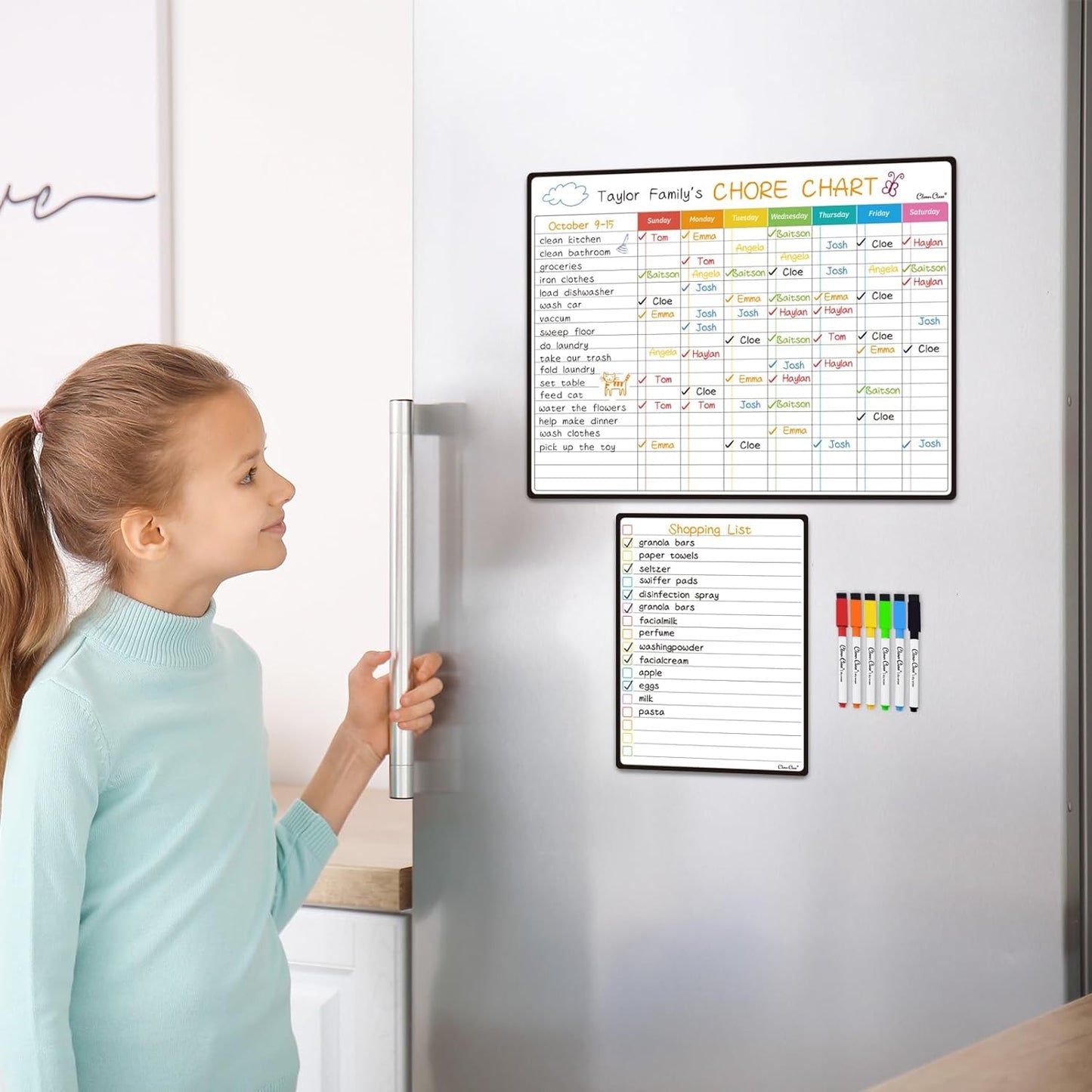 Magnetic Dry Erase List Board - 6.5"x8.5" Weekly, Daily, 2 List Boards for Fridge - 6 Extra Fine Point Markers Included - Shipped Flat