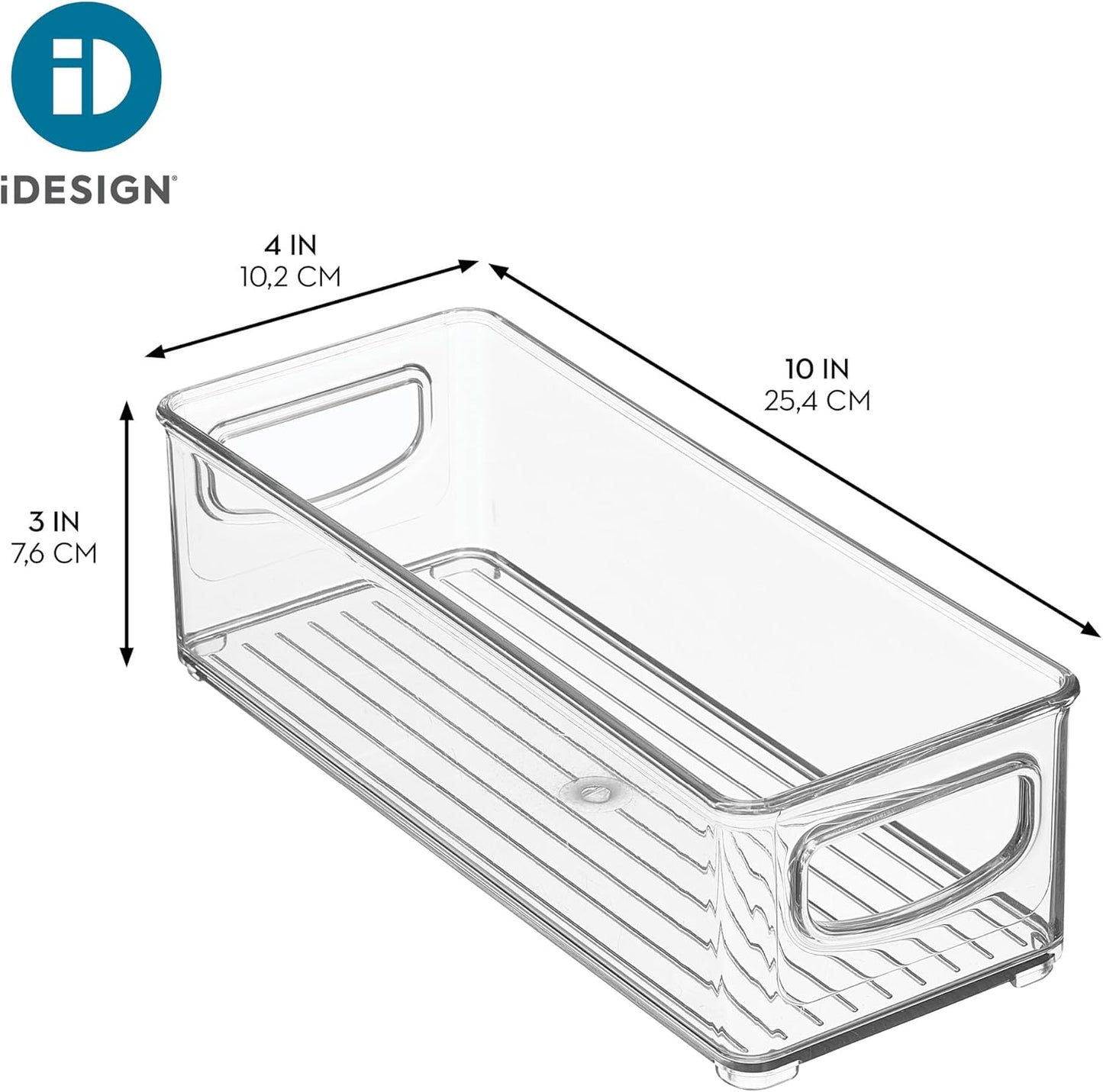 iDesign Plastic Stackable Pantry Bin - Storage Bin with Handles for Cabinets or Fridge - Set of 2 - Clear
