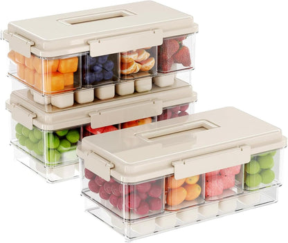 3Pack Ice Chilled Condiment Caddy with 4 Removable Containers Taco Ingredient Server with Lid Cooled Garnish Caddy Tray for Taco Mimosa Bar Sauce Fruits&Veggies White