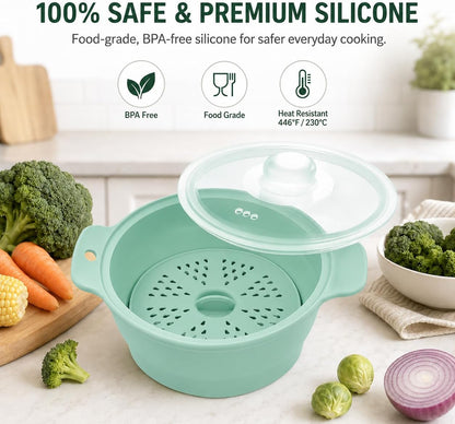 Collapsible Silicone Microwave Vegetable Steamer with Removable Steam Rack