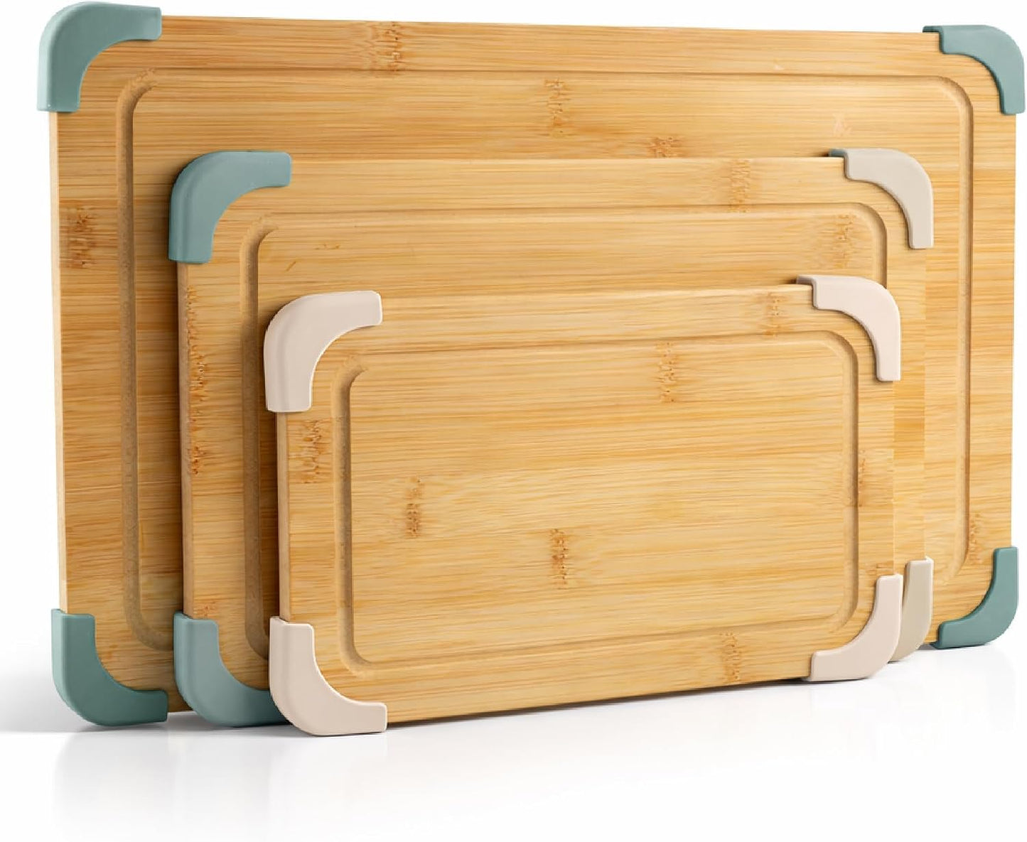 COOK WITH COLOR Non-Slip Cutting Board Set – Kitchen Essentials with Easy Grip Handle for Meat, Veggies, and Fruits, 3 Cutting Boards, Bamboo Non-Slip Grey