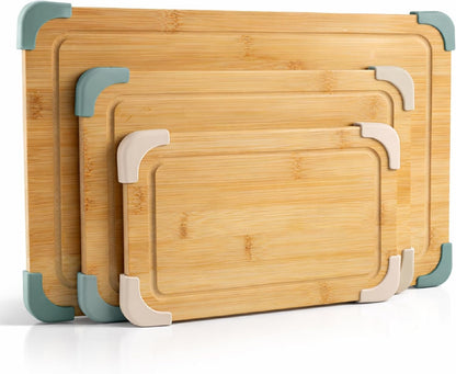 COOK WITH COLOR Non-Slip Cutting Board Set – Kitchen Essentials with Easy Grip Handle for Meat, Veggies, and Fruits, 3 Cutting Boards, Bamboo Non-Slip Grey