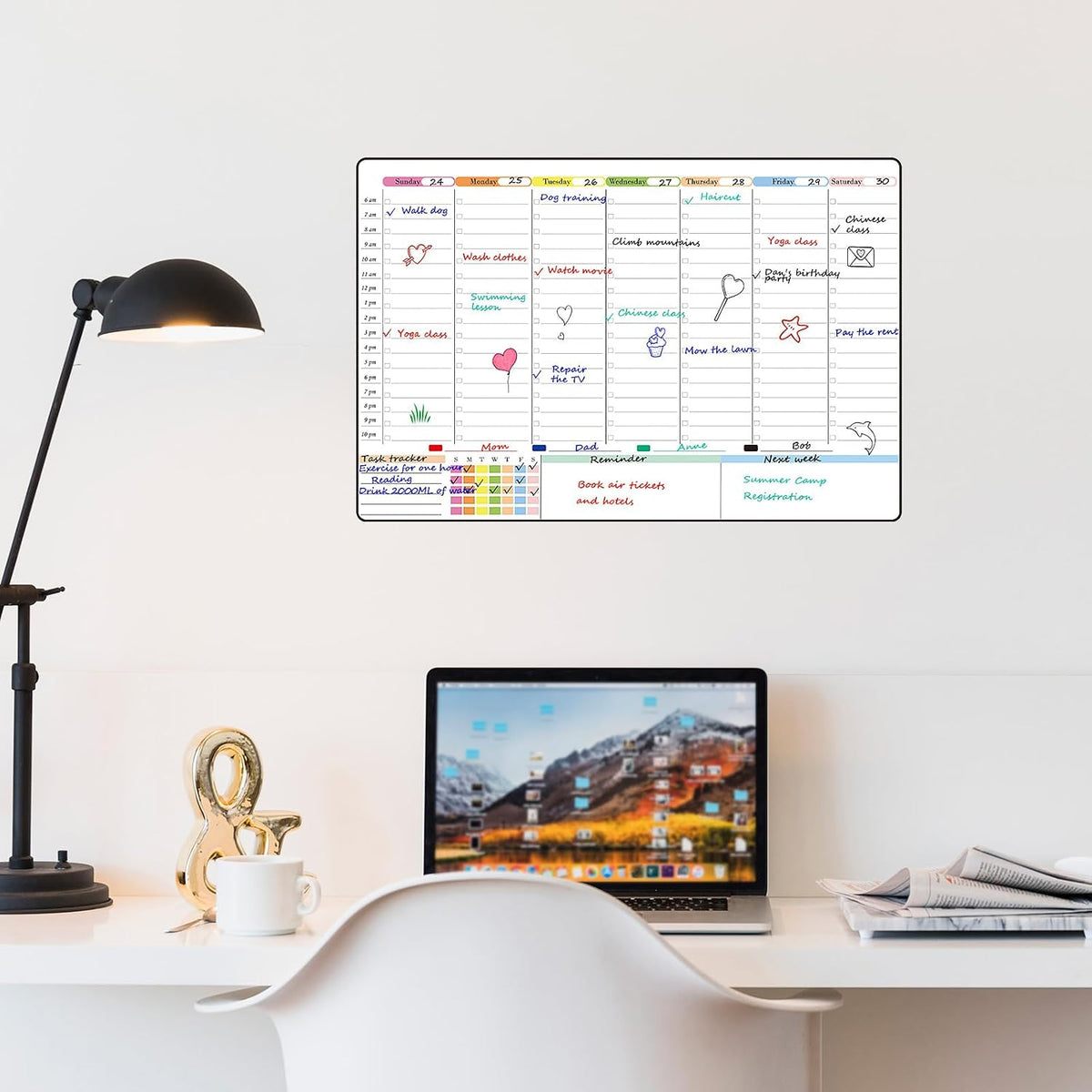 POPRUN Dry Erase Weekly Calendar Whiteboard, Magnetic Hourly Schedule Board | 16.9 x 11" Weekly Planner for Fridge, Time Slots, Family Daily Planning for Refrigerator, Homeschool, Work