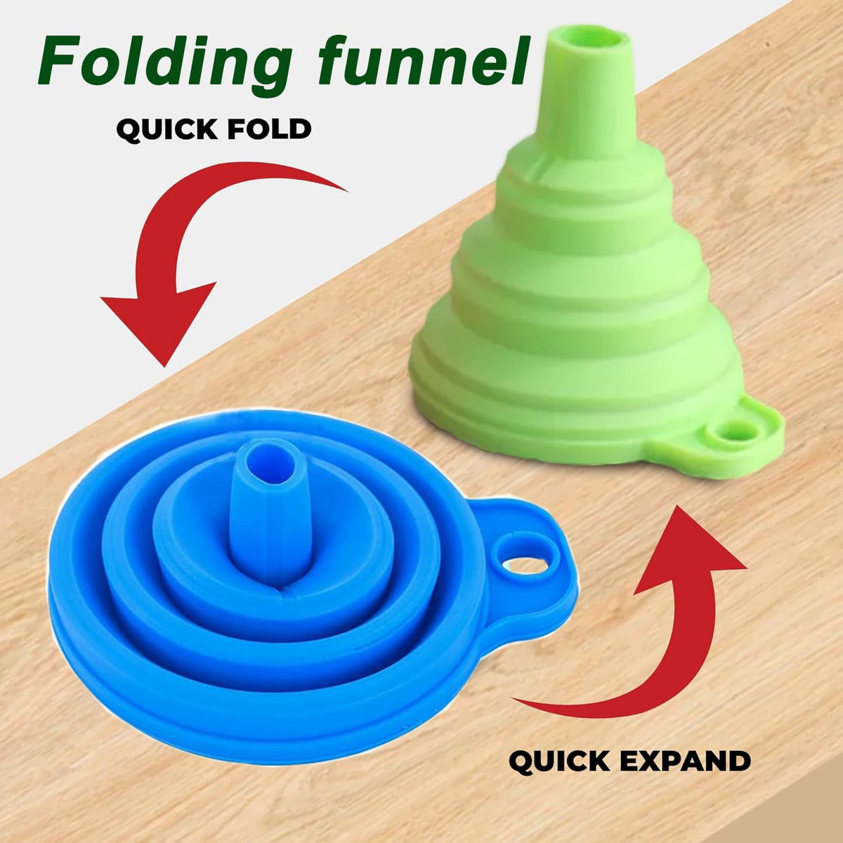 Kitchen Funnel Set 3 Pack,Large,Medium and Small,Kitchen Gadgets Accessories Foldable Silicone Collapsible Food Grade Funnels for Kitchen Use Daily Cooking Filling Bottles Liquid Powder Transfer