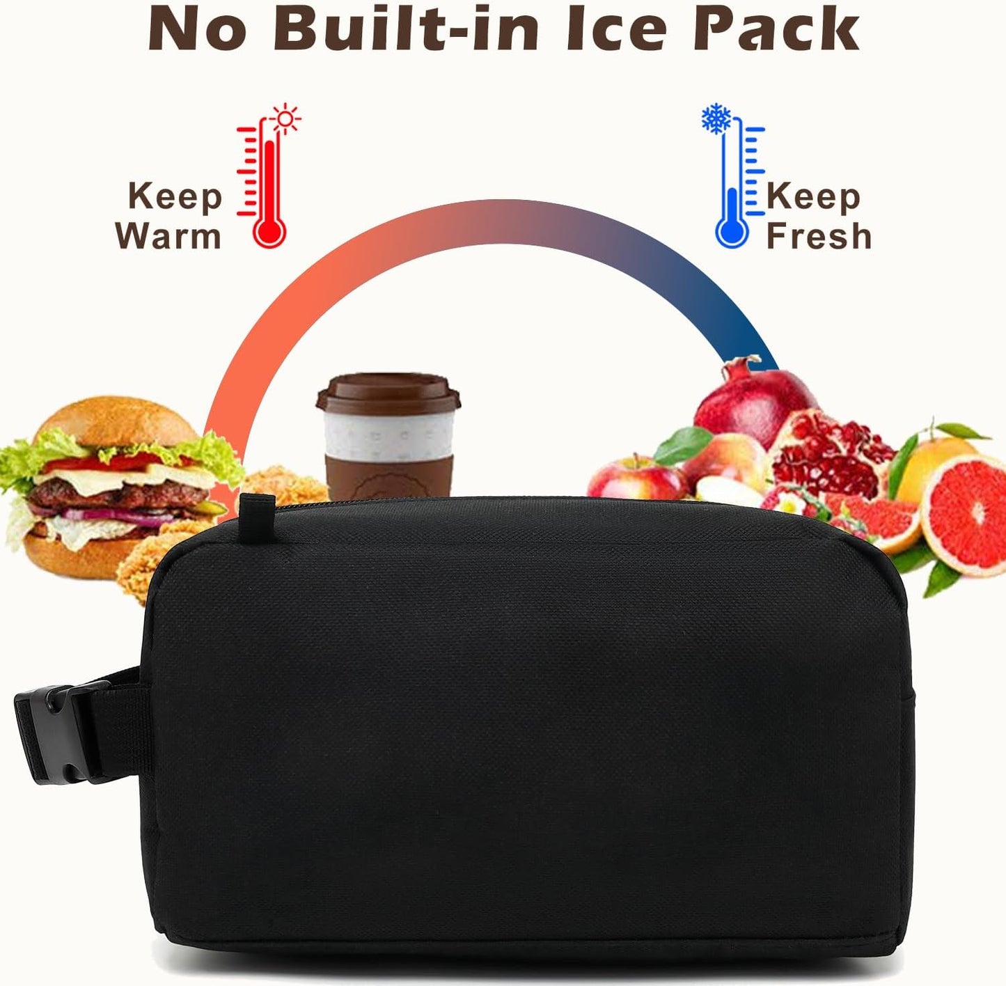 FlowFly Small Insulated Lunch box Portable Soft Bag Mini Cooler Thermal Meal Tote Kit with Handle for Work & School, Black