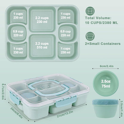 Large Snackle Box Container with 2 Sauce Cups, 8-Compartment Divided Serving Tray with Lid & Handle, Portable Snack Tray for Travel Picnic, Leak-Proof, Dishwasher Safe, BPA-Free