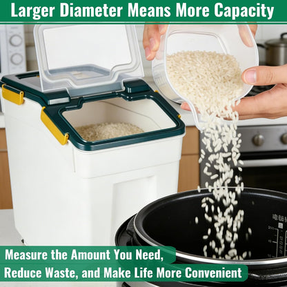 2 Pack Rice Container 50 lbs Large Bulk Flour Sugar Storage Holdhouse Plastic Grain Cereal Dry Goods Bin with Spoon and Measuring Cup for Kitchen Pantry Organization - Green
