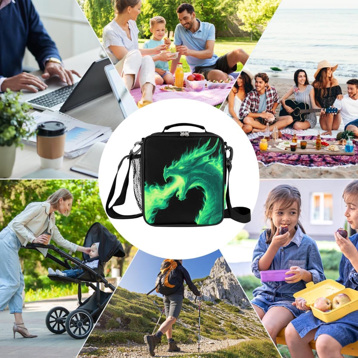 cfpolar Skull Skateboard Lunch Box for Boys Girls, Insulated Lunch Bags for Kids Reusable Mini Cooler Lunch Tote Lunchbox Thermal Meal Tote Kit with Shoulder Strap for Work School Picnic
