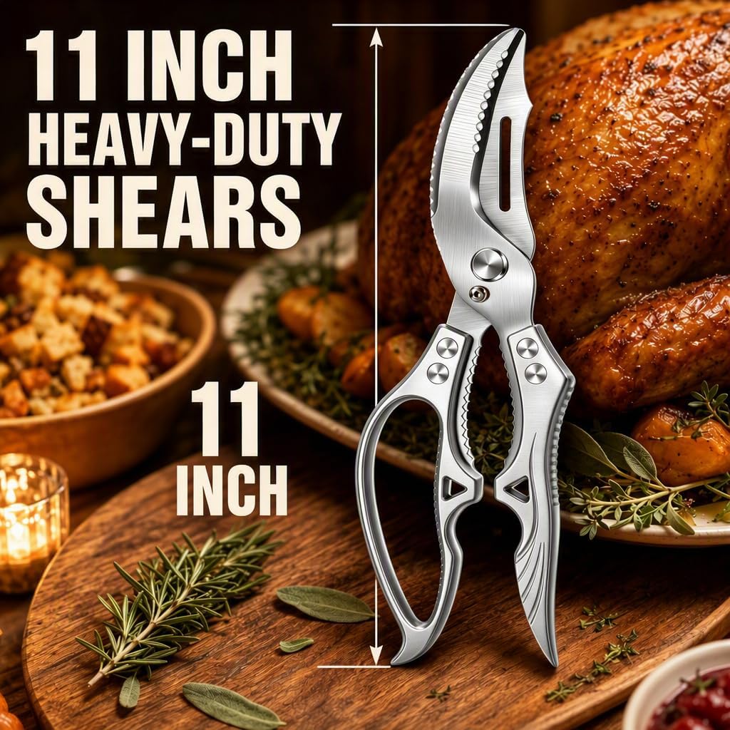 Heavy Duty Poultry Shears, Spring-Loaded Kitchen Scissors with Safety Lock