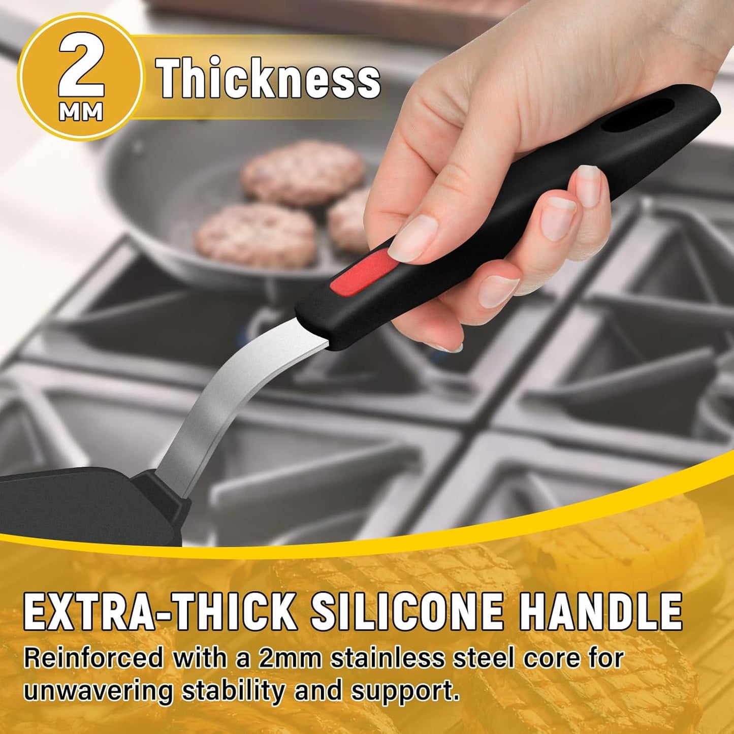 Silicone Spatula Set, Heat Resistant Solid & Slotted Turner for Non-Stick Pans, Silicone Cooking Utensils Set, BPA-Free, Flexible Spatula Turner for Flipping Eggs, Burgers, Pancakes, Black, 3 PCS-A