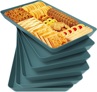 WOWBOX 4 pcs Serving Tray for Party, Grilling Accessories, Serving Platters for Snacks, Fruit, Reusable Plastic Trays for Serving Food and Pantry Organization in Kitchen & for Mothers Day Parties