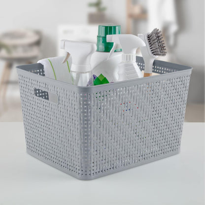 Sterilite 6-Pack Tall Basket, Woven Plastic Storage Baskets for Organization, Cement - Organizing Bin Containers with Handles for Bedroom, Bathroom, Dorm, and Closet