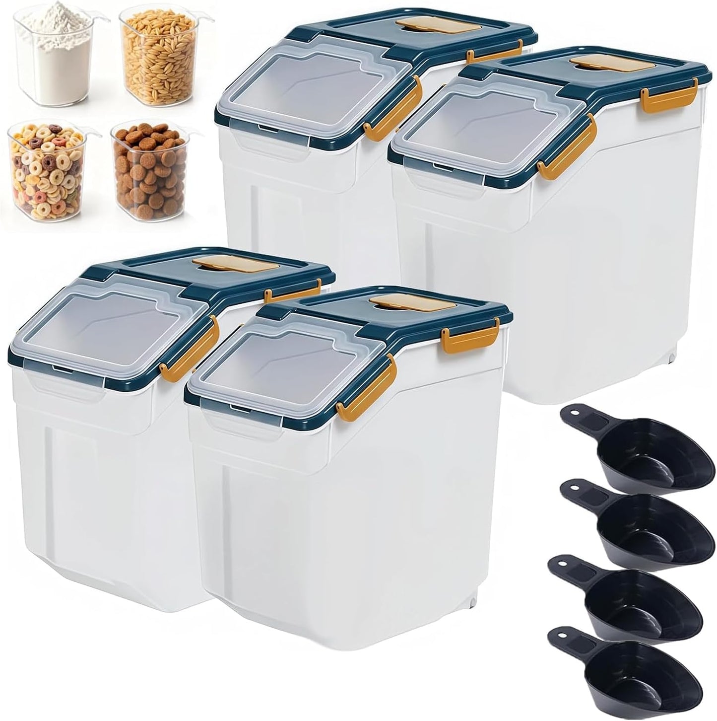 RUIAN 2Pcs Large Flour Storage Container Bin 50Lb Airtight Rice Storage Containers with Wheels Seal Locking Lid, BPA Free with Measuring Cup&Scoop for Flour, Rice, Grain 100LBS Total (Blue)