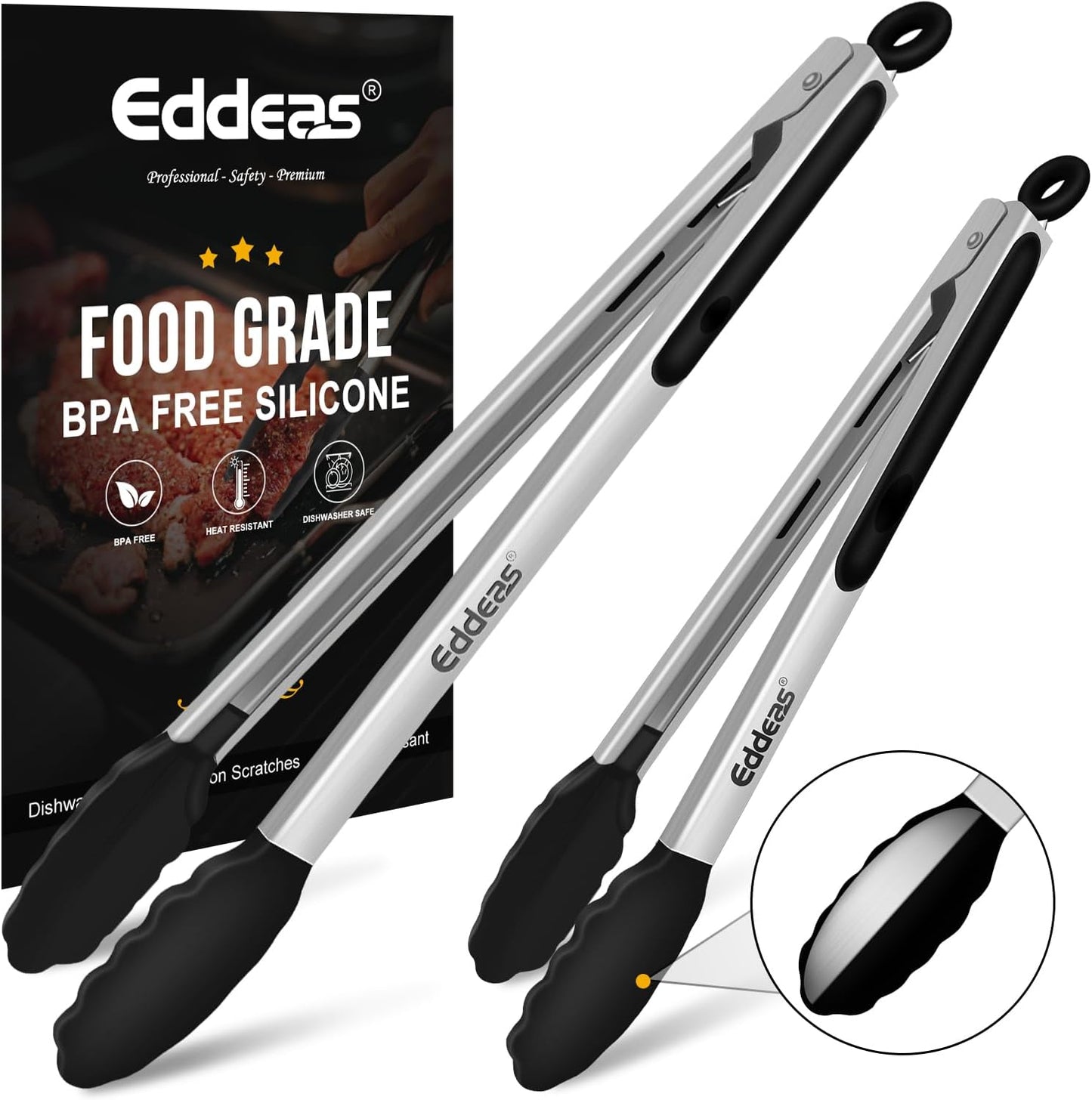 Eddeas Kitchen Tweezers Tongs, Cooking Tweezers Stainless Steel - 3 Size 12'' 10'' & 8 inch Ideal for Meat, pasta, plating and pinching delicate small pieces of food, Set of 3