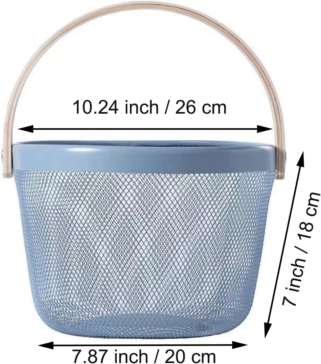 AJIODA Metal Mesh Steel Wire Basket, Round Storage Organizer Basket with Wooden Handle Multi-functional Hanging Kitchen Baskets Fruit Baskets for Kitchen Bathroom Picnic Decor Cabinet Home, White