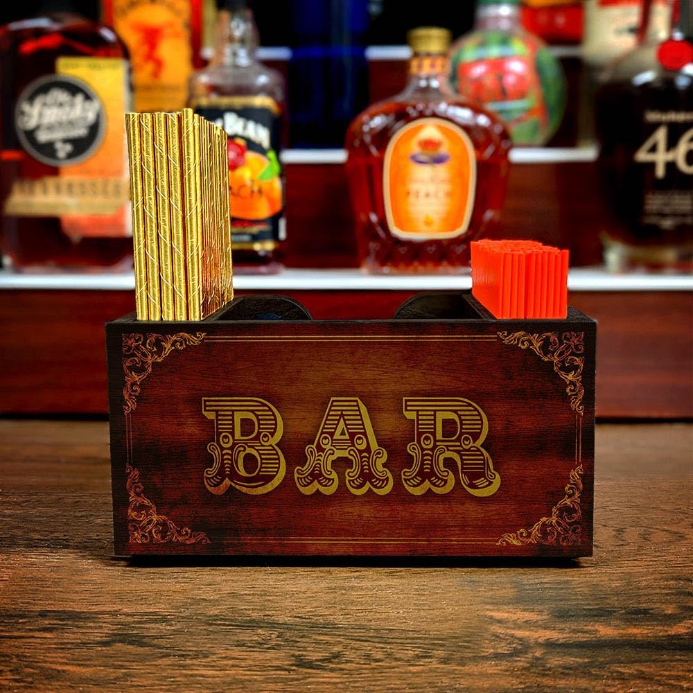 Wooden Utensil Holder Napkin Bar Caddy Parent (American Flag Black)