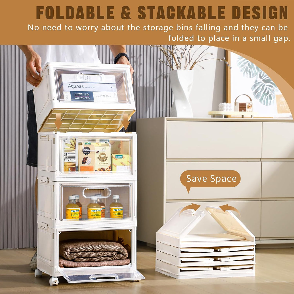 Freebat 6 Pack Closet Organizers and Storage,Clear Stackable Plastic Storage Bins with Lids Magnetic Doors,Clothes Organizers and Storage,Plastic Craft Containers for Wardrobe Kitchen Bathroom Office