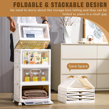 Freebat 6 Pack Closet Organizers and Storage,Clear Stackable Plastic Storage Bins with Lids Magnetic Doors,Clothes Organizers and Storage,Plastic Craft Containers for Wardrobe Kitchen Bathroom Office