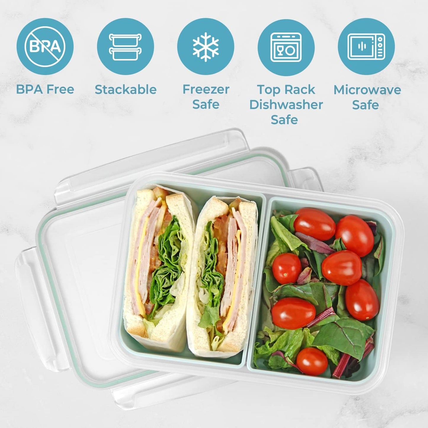 carrotez Food Storage Containers with 3 Removable Compartments, Food Prep Container with Airtight Lids, Portion Control Container, Microwave Safe, Reusable, 4.64 Cup (1100ml)