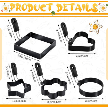 5 Pcs Egg Rings for Frying Eggs Nonstick Pancake Shapers, Assorted