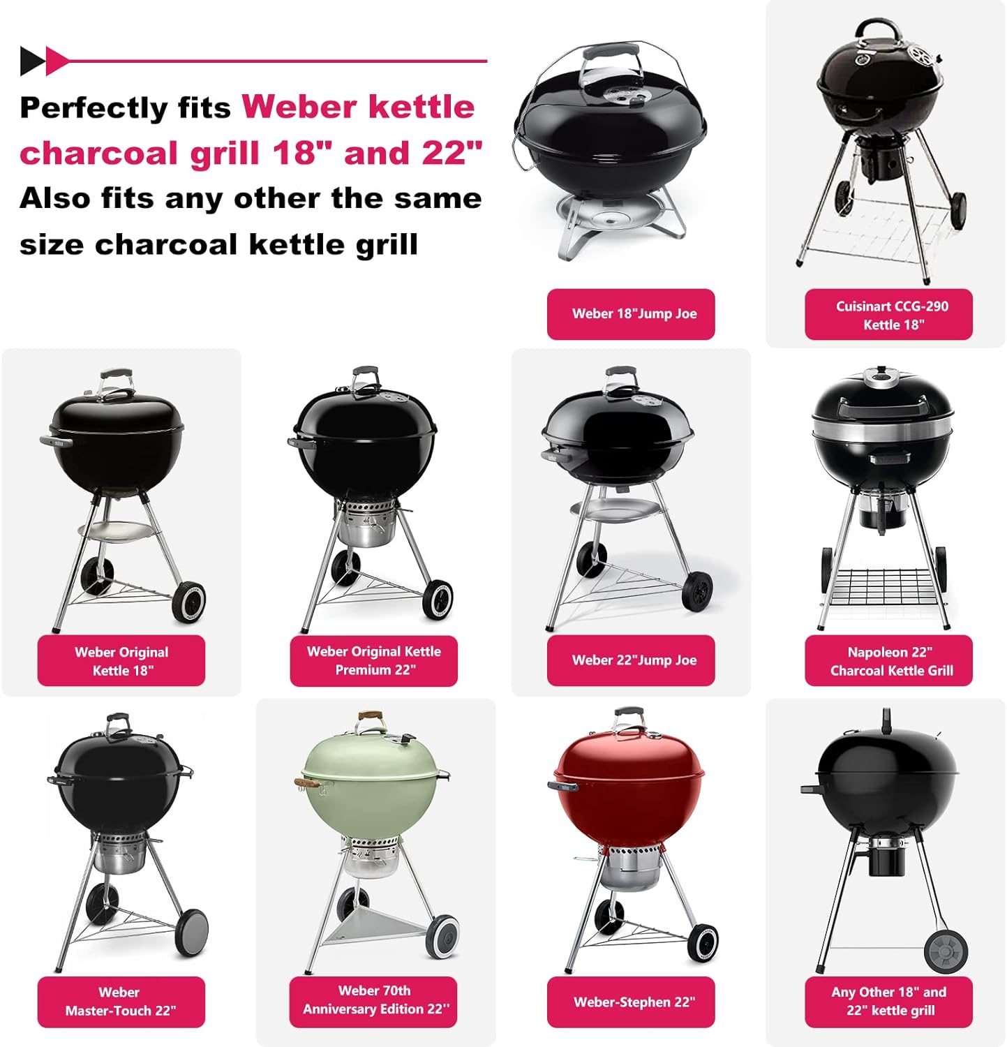 Grill Table for Weber 22" &18" Original Kettle, for Weber Grill Table, Stand Cart for JumboJoe Master-Touch Charcoal Outdoor Prep Performer Charcoal Accessories for Outside