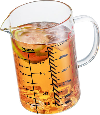 Ackers BORO3.3 Measure Glass -[Insulated handle | V-Shaped Spout]-Made of High Borosilicate Glass Measuring for Kitchen or Restaurant, Easy to Read, 60 ML (2 Oz) 丨(2 Pack)