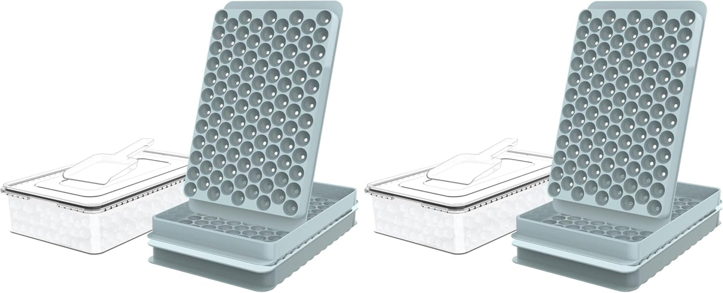 WIBIMEN Mini Ice Cube Trays, 0.55” Tiny Pebble Ice for Iced Coffee & Cocktails, Fast Chill, Easy Twist Release, Stackable with Lid & Storage Bin (2 Pack, Blue)