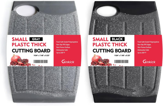 Small Plastic Cutting Board Set of 2, Mini Cutting Board for Small Kitchen Tasks, Non Slip Edges, Unique Design with Multiple Juice Grooves! BPA Free, Non-Porous, Dishwasher Safe (9.84" x 7.48")